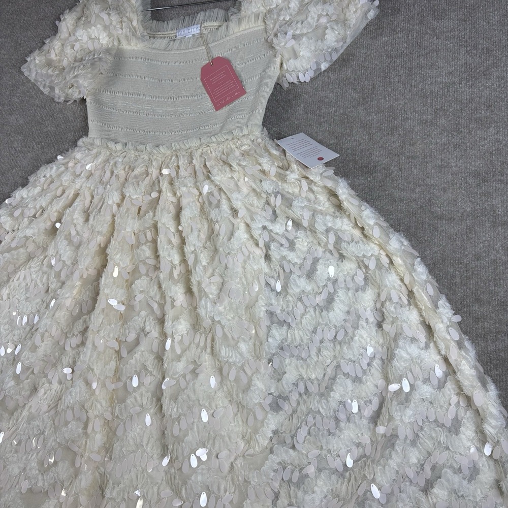 Ivy City Co Cloud Nine Sparkle Dress Ivory Sequin Smocked Maxi Women's S NWT - Picture 9 of 16